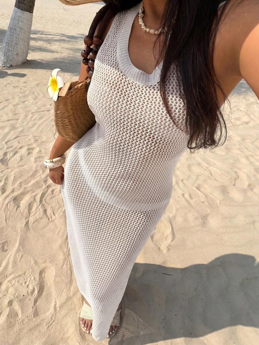 Vestido Saída de Praia em Tricô Sem Mangas