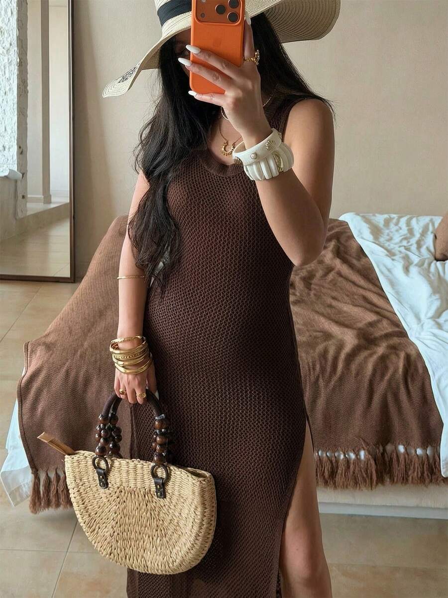 Vestido Saída de Praia em Tricô Sem Mangas