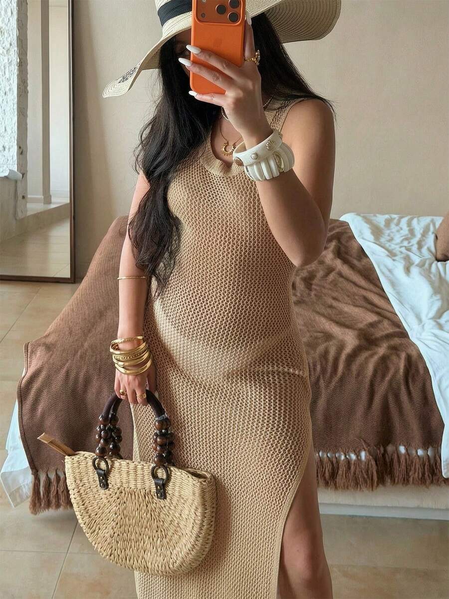 Vestido Saída de Praia em Tricô Sem Mangas