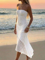 Vestido Saída de Praia Longo Bandeau em Crochê Vazado - La Lecce