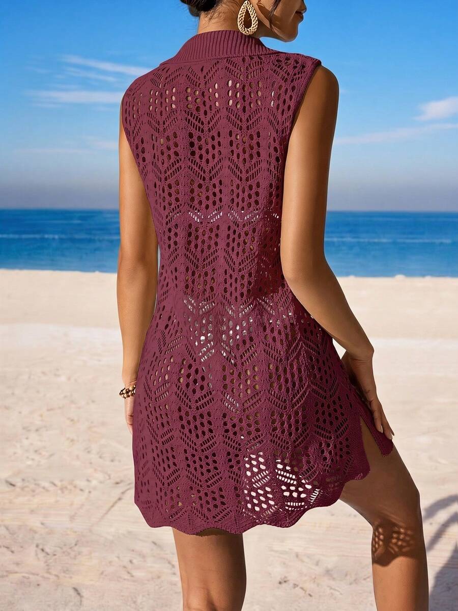 Vestido de Crochê Longo com Recorte Vazado