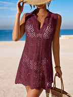 Vestido de Crochê Longo com Recorte Vazado