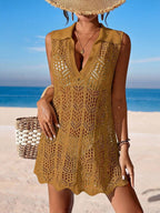 Vestido de Crochê Longo com Recorte Vazado