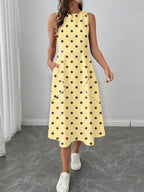 Vestido Midi Poá com Gola Redonda e Bolsos - La Lecce