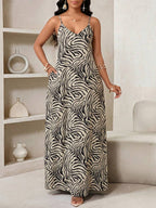 Vestido Maxi de Alças com Estampa Geométrica e Bolsos