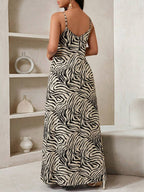 Vestido Maxi de Alças com Estampa Geométrica e Bolsos