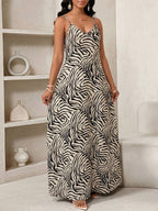 Vestido Maxi de Alças com Estampa Geométrica e Bolsos