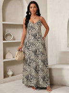 Vestido Maxi de Alças com Estampa Geométrica e Bolsos
