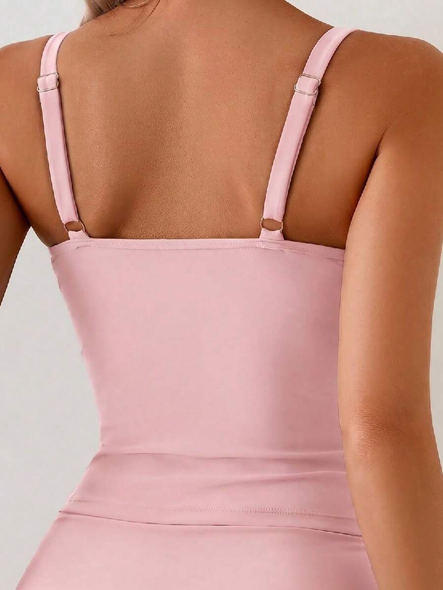 Tankini Franzido com Torção Frontal e Anel Metálico