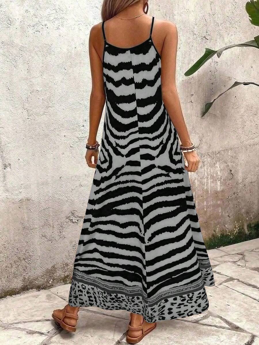 Vestido Longo Estampa de Onça com Alças Finas