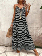 Vestido Longo Estampa de Onça com Alças Finas