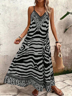 Vestido Longo Estampa de Onça com Alças Finas