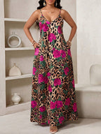 Vestido Longo Floral Decote V com Aplicação de Rosa 3D - La Lecce