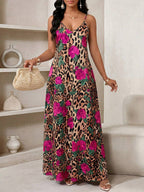 Vestido Longo Floral Decote V com Aplicação de Rosa 3D - La Lecce