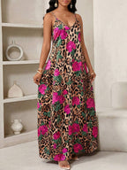 Vestido Longo Floral Decote V com Aplicação de Rosa 3D - La Lecce