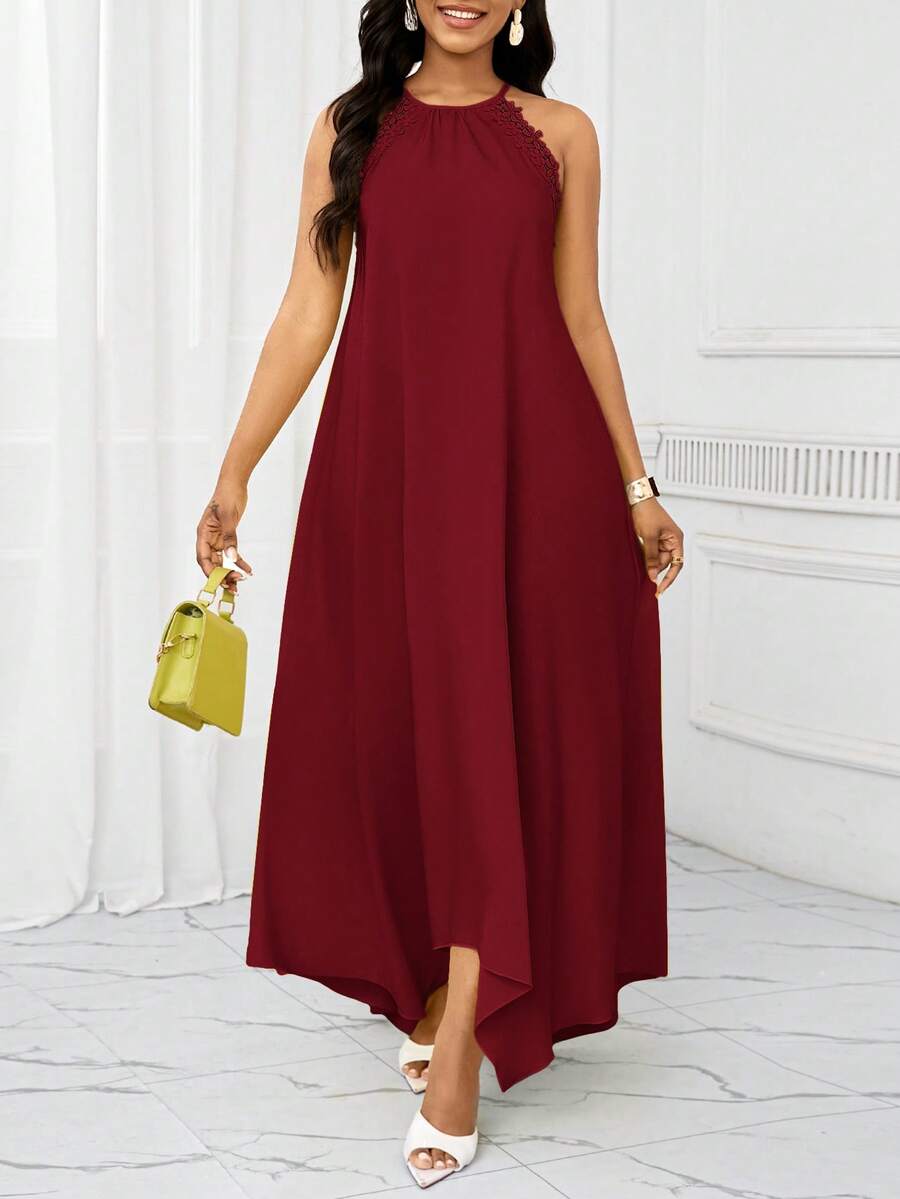Vestido Maxi Frente Única com Laço e Bainha Assimétrica - La Lecce