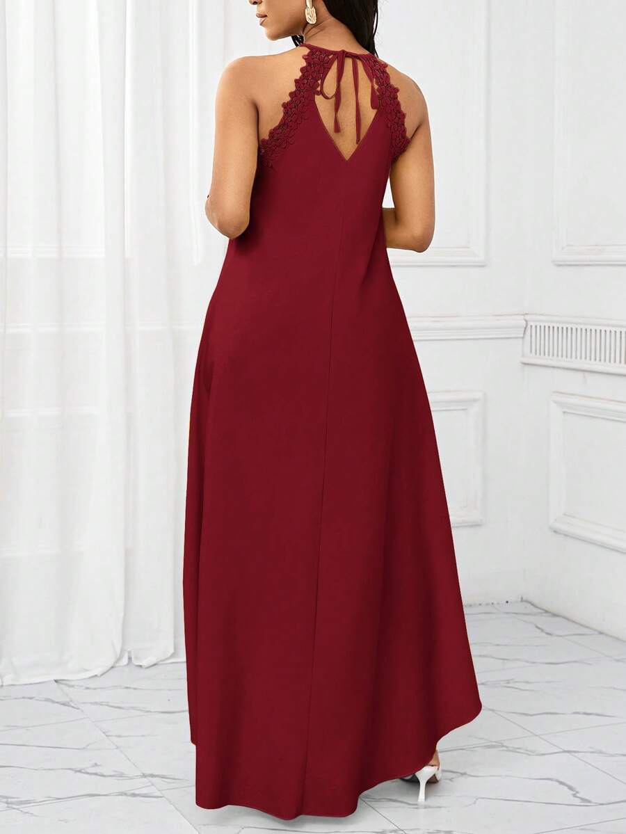 Vestido Maxi Frente Única com Laço e Bainha Assimétrica - La Lecce