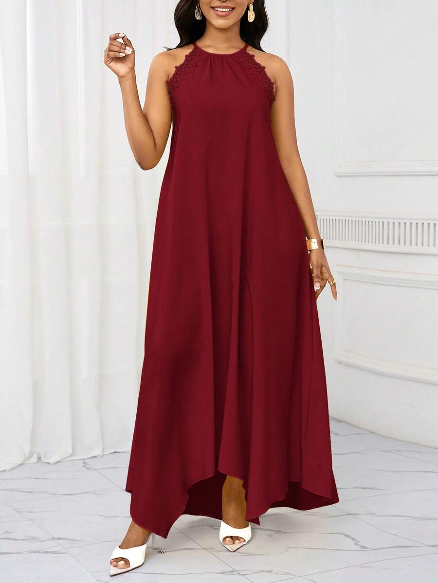 Vestido Maxi Frente Única com Laço e Bainha Assimétrica - La Lecce