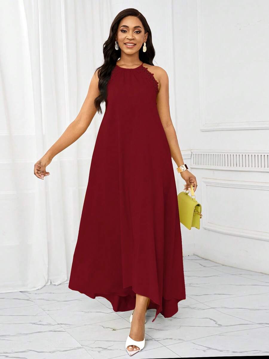 Vestido Maxi Frente Única com Laço e Bainha Assimétrica - La Lecce