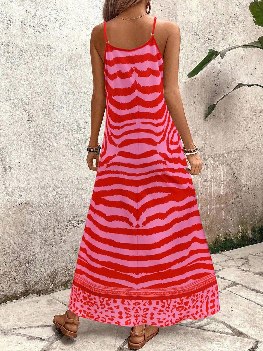 Vestido Longo Estampa de Onça com Alças Finas