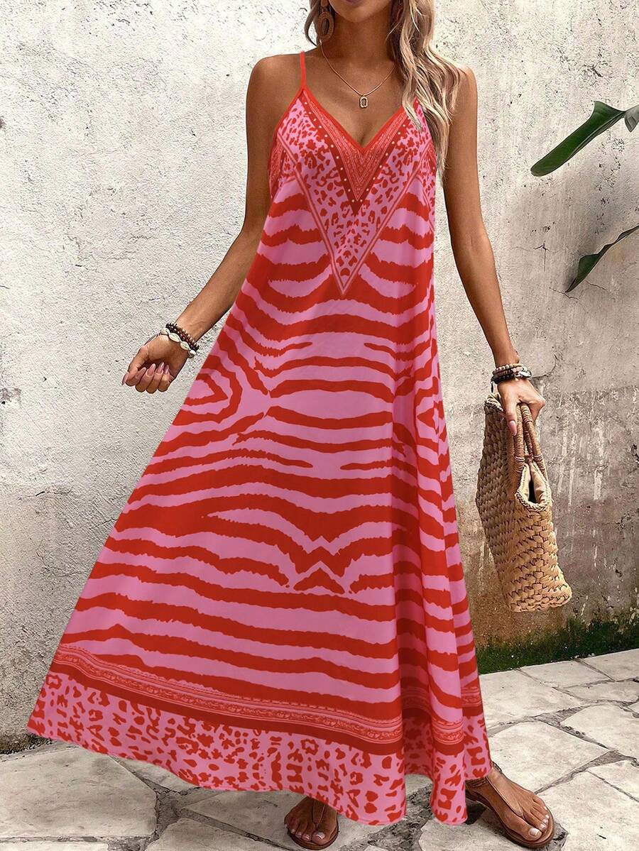 Vestido Longo Estampa de Onça com Alças Finas