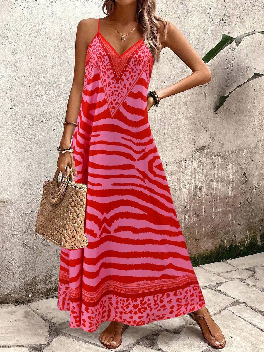 Vestido Longo Estampa de Onça com Alças Finas
