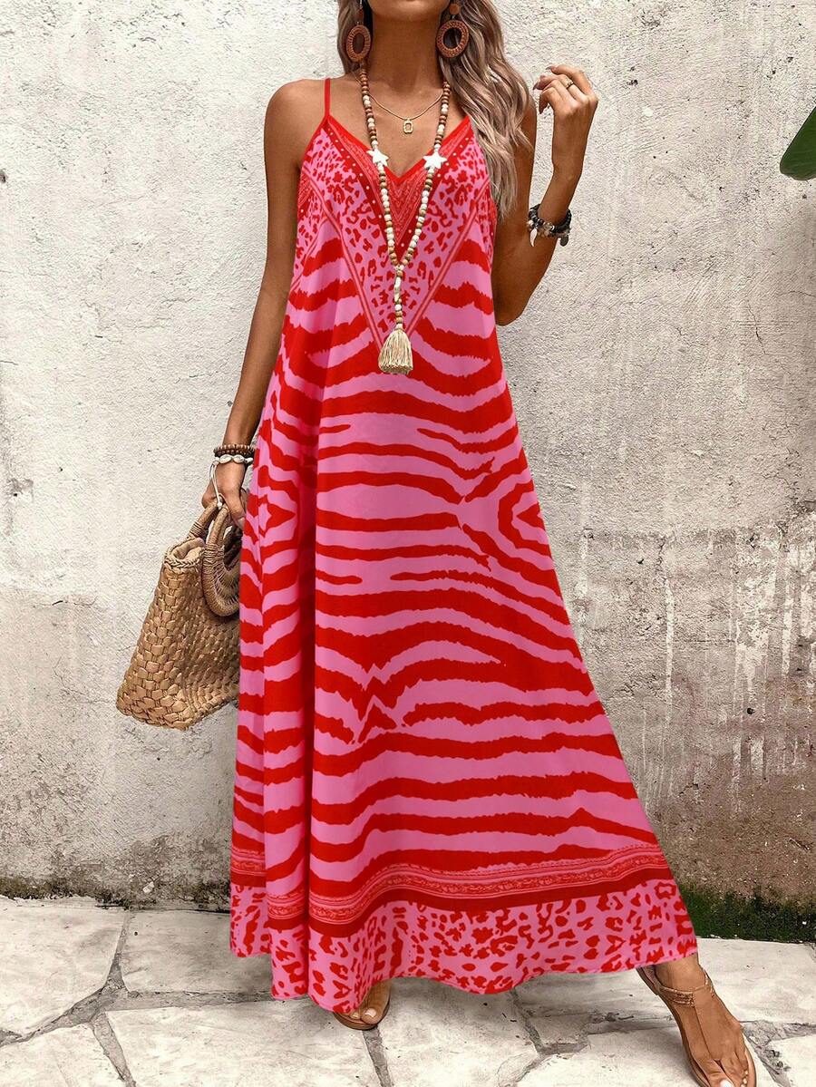 Vestido Longo Estampa de Onça com Alças Finas