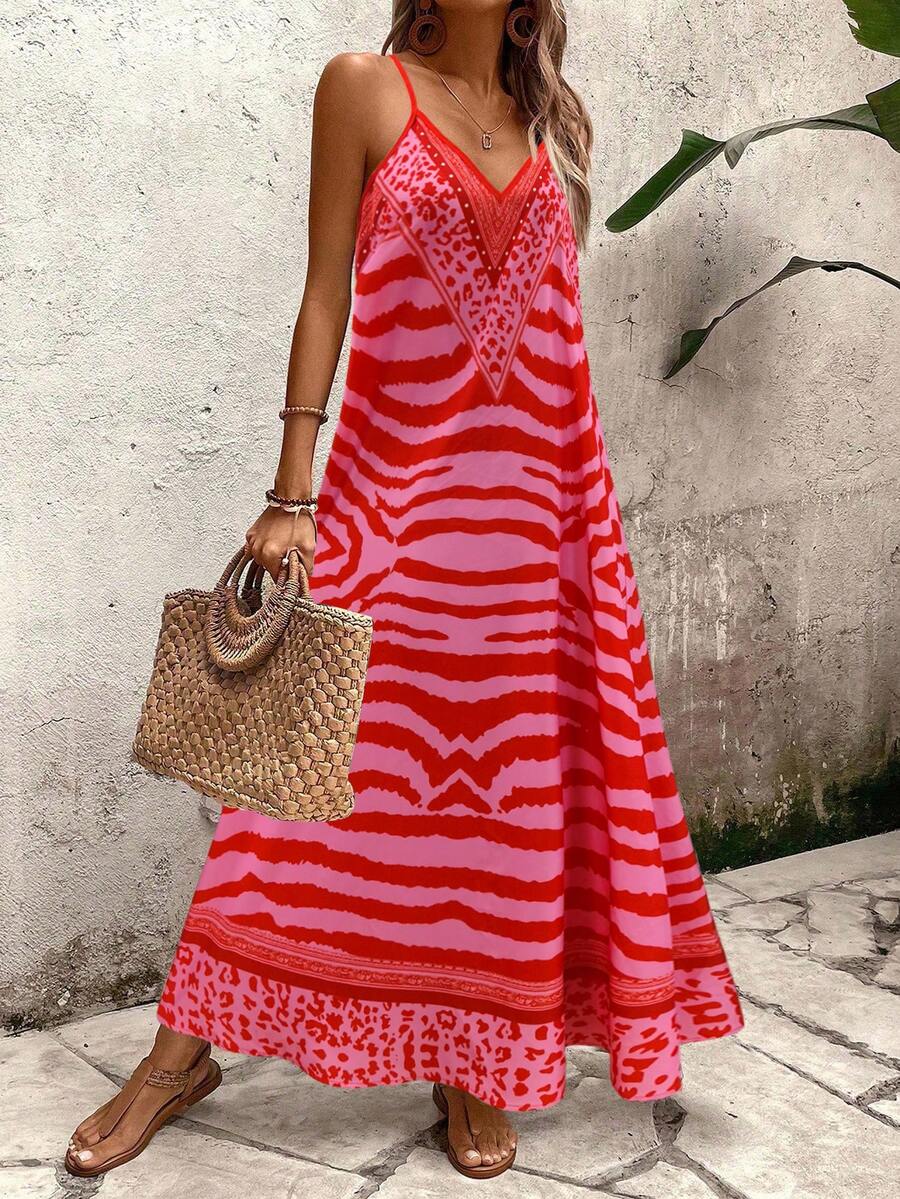 Vestido Longo Estampa de Onça com Alças Finas
