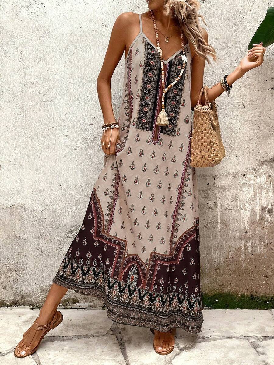 Vestido Longo Estampa de Onça com Alças Finas