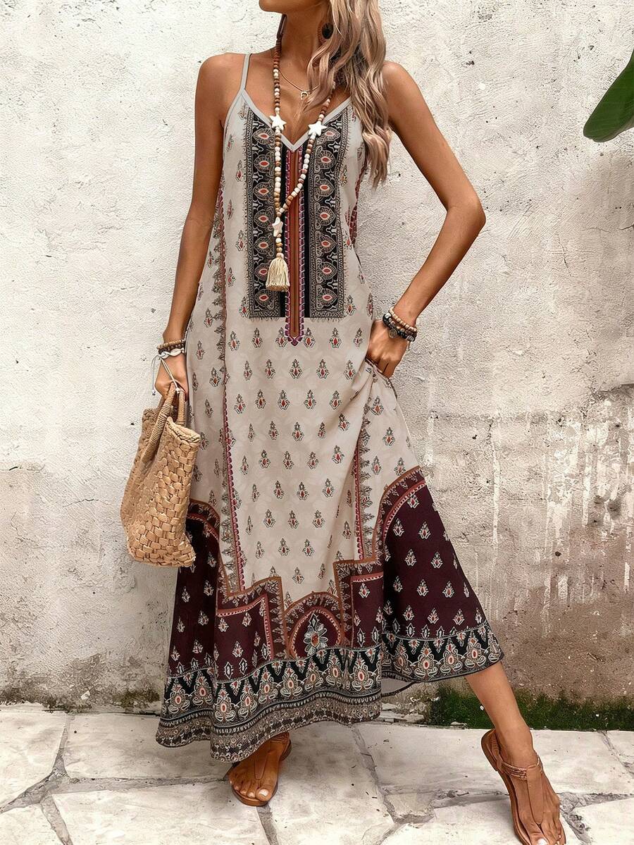 Vestido Longo Estampa de Onça com Alças Finas