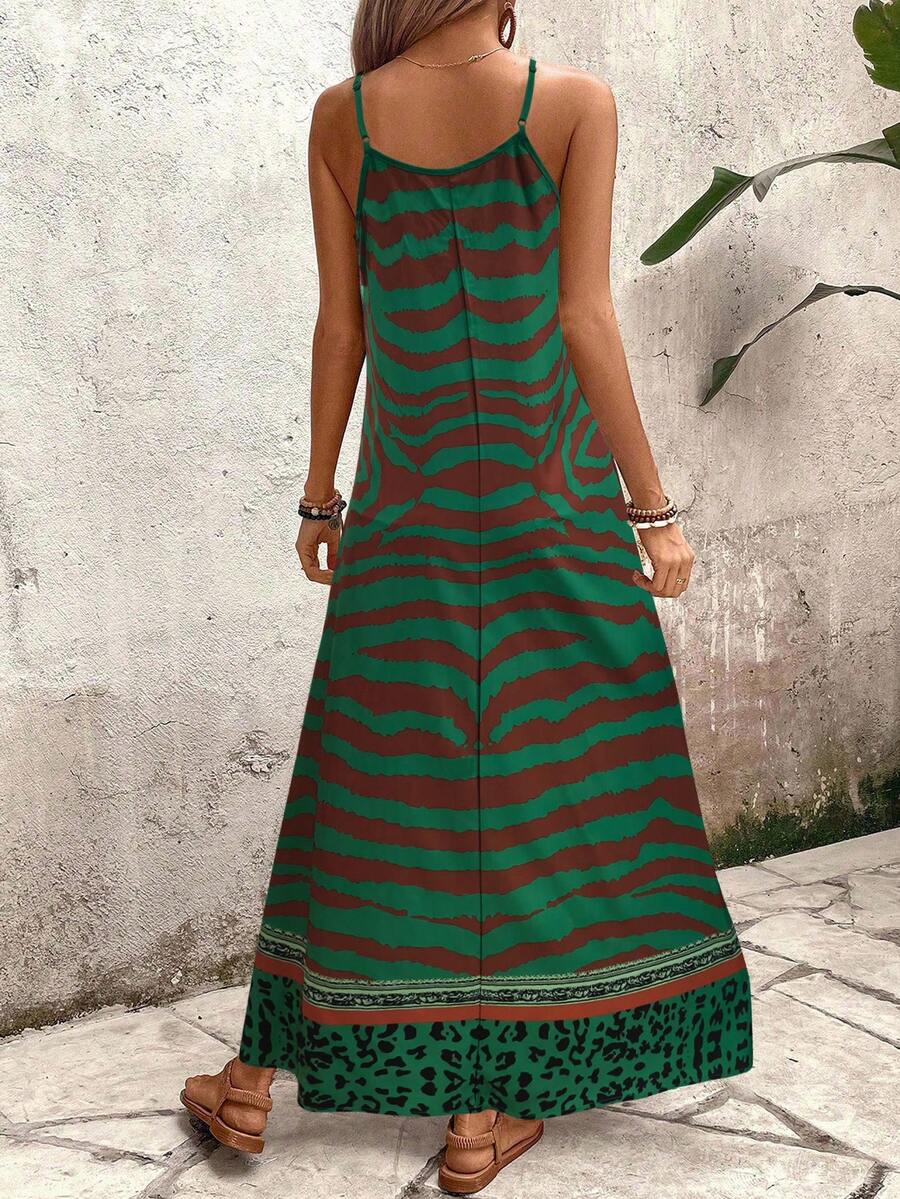 Vestido Longo Estampa de Onça com Alças Finas