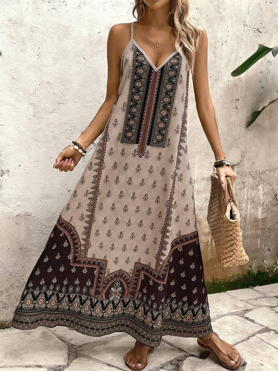 Vestido Longo Estampa de Onça com Alças Finas