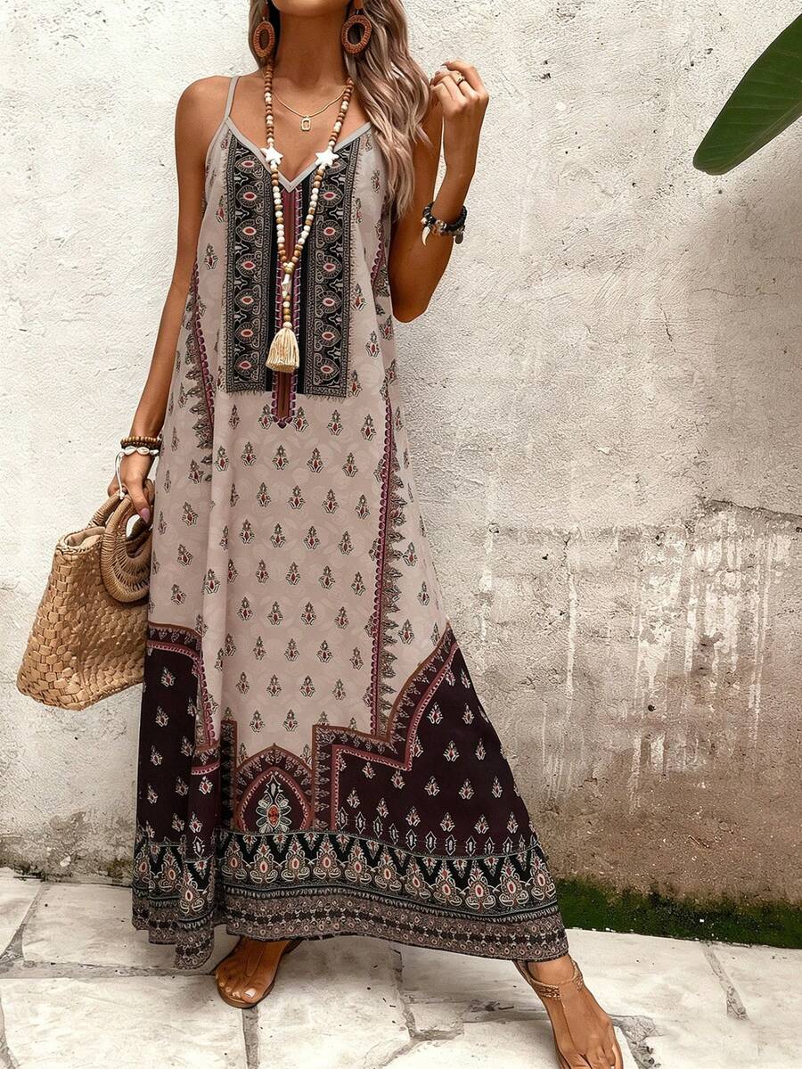 Vestido Longo Estampa de Onça com Alças Finas