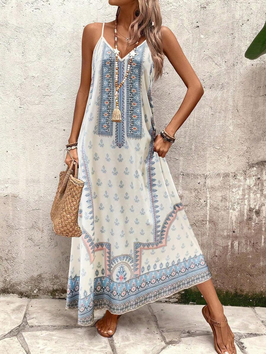Vestido Longo Estampa de Onça com Alças Finas