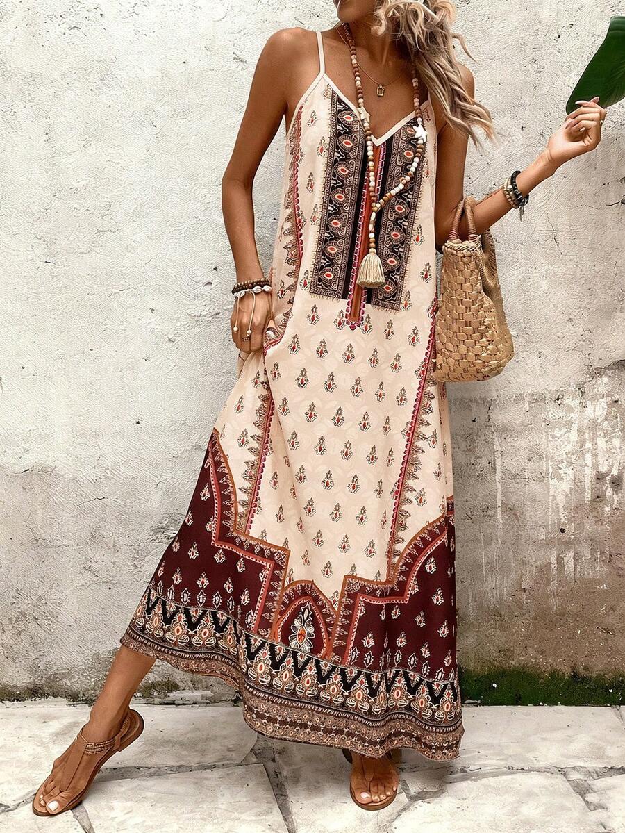 Vestido Longo Estampa de Onça com Alças Finas