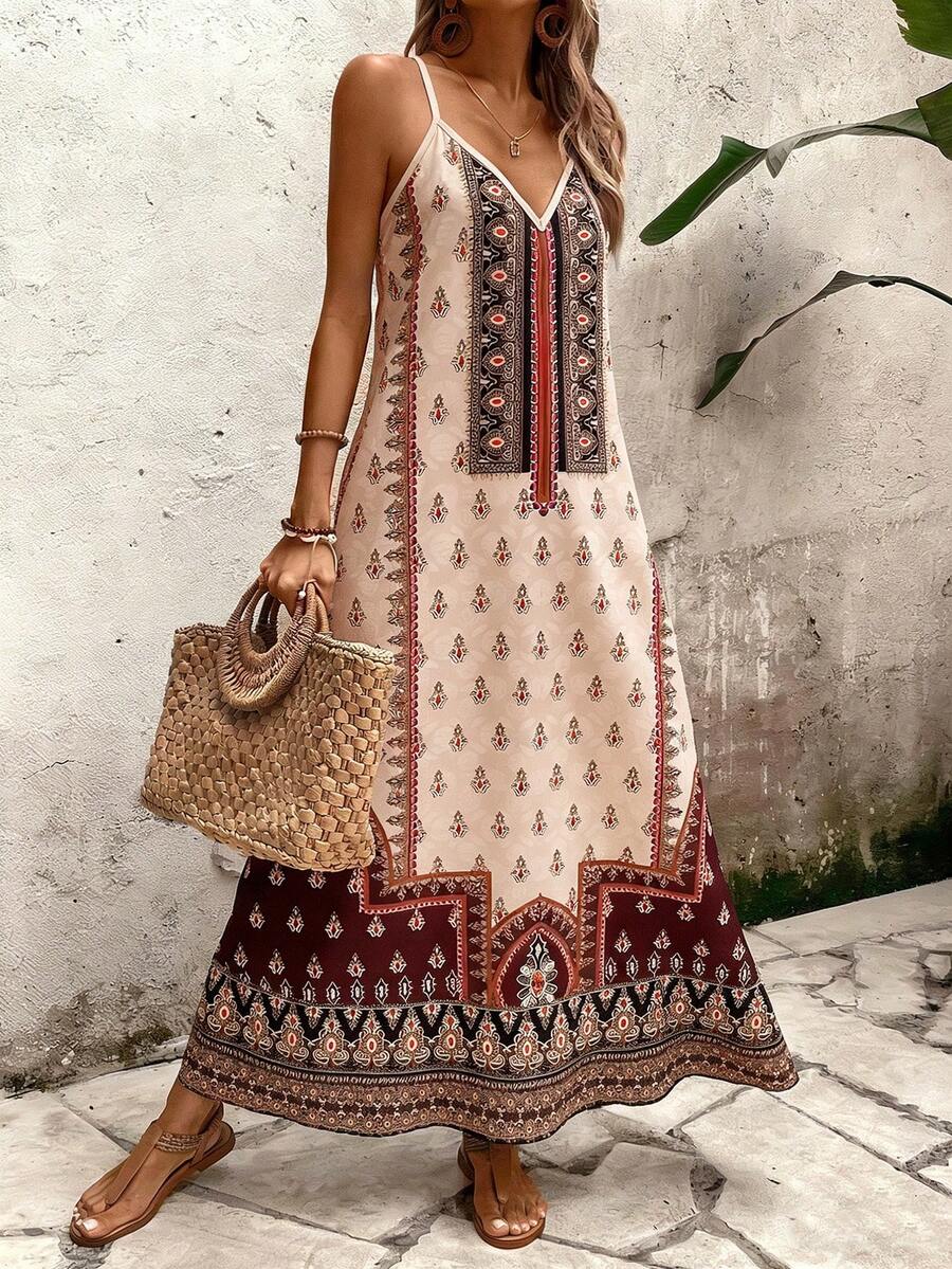 Vestido Longo Estampa de Onça com Alças Finas