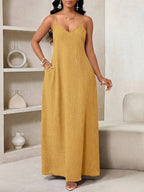 Vestido Maxi de Alças com Estampa Geométrica e Bolsos