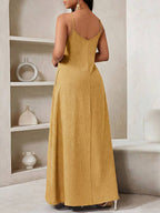 Vestido Maxi de Alças com Estampa Geométrica e Bolsos