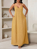 Vestido Maxi de Alças com Estampa Geométrica e Bolsos