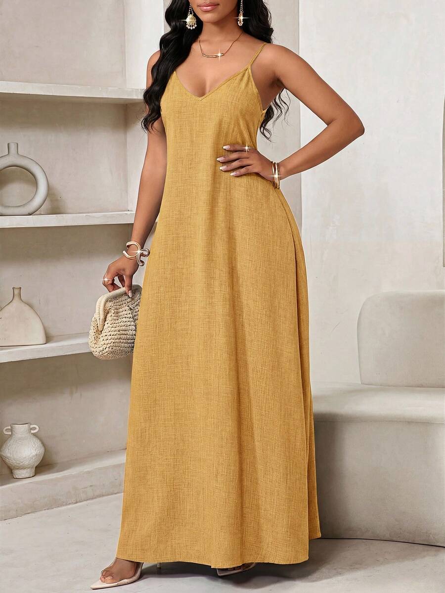 Vestido Maxi de Alças com Estampa Geométrica e Bolsos