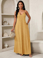 Vestido Maxi de Alças com Estampa Geométrica e Bolsos