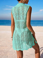 Vestido de Crochê Longo com Recorte Vazado