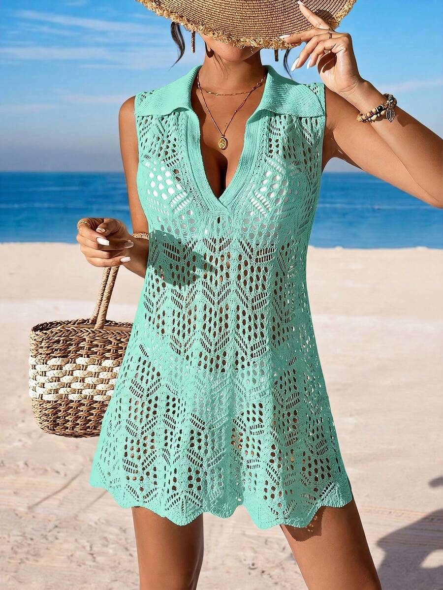 Vestido de Crochê Longo com Recorte Vazado