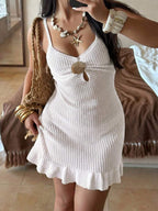 Vestido Saída de Praia Mini com Alças Finas e Babado