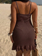 Vestido Saída de Praia Mini com Alças Finas e Babado - La Lecce