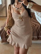 Vestido Saída de Praia Mini com Alças Finas e Babado - La Lecce