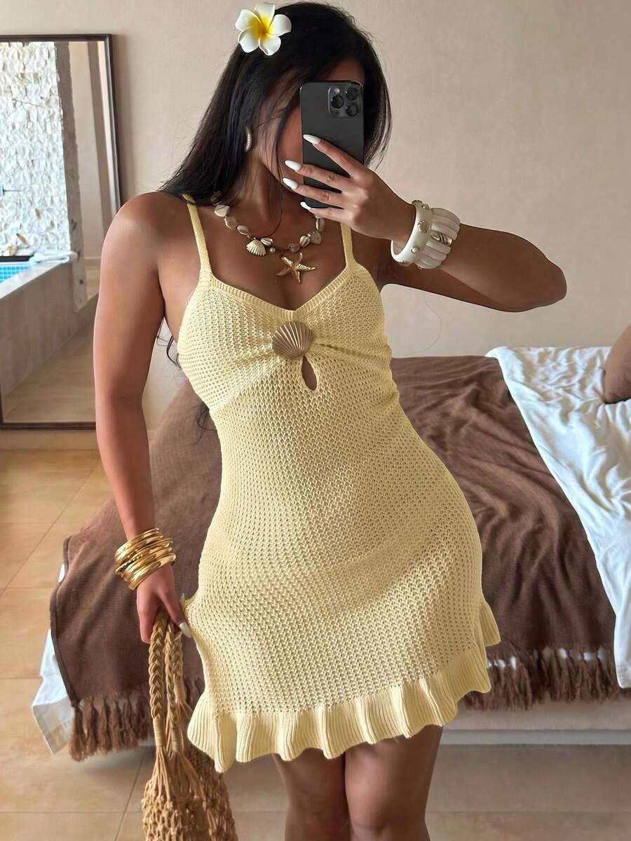 Vestido Saída de Praia Mini com Alças Finas e Babado - La Lecce