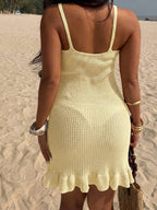 Vestido Saída de Praia Mini com Alças Finas e Babado - La Lecce
