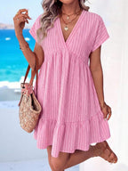 Vestido Curto Boho com Babado e Detalhe em Pompom - La Lecce