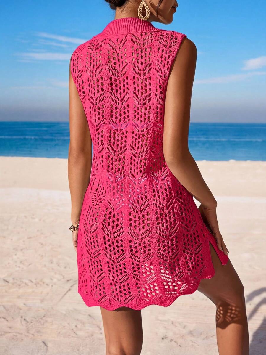 Vestido de Crochê Longo com Recorte Vazado